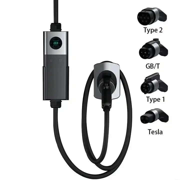 Best seller 7kw 32A car charger type 2 ev charging station waterproof portable current lcd screen ac portable ev charger gbt