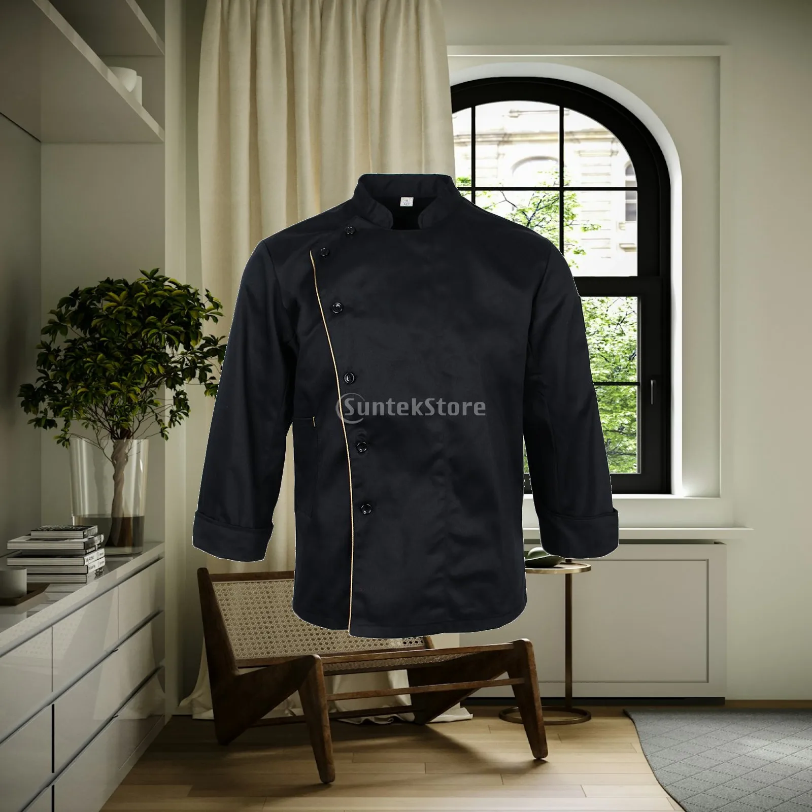Kitchen Uniform Unisex Chef Jacket Uniform Durable Machine Washable Long Sleeve for Restaurant Hotel Staff