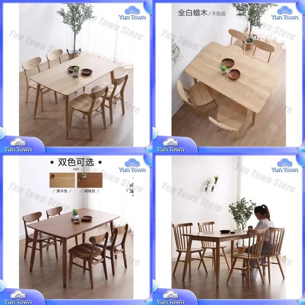 Solid Wood Dining Table for Nordic Modern Small Household Rectangular Japanese Style Ash Wood Log Dining Table and Chair