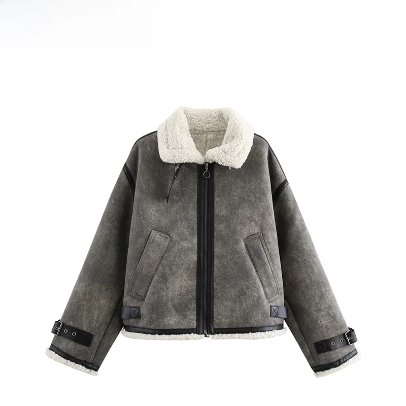 

Двусторонняя куртка JNLEAOG с декоративными клапанами, осенняя новинка, женская модная утепленная куртка из полиэстера с длинными рукавами на молнии