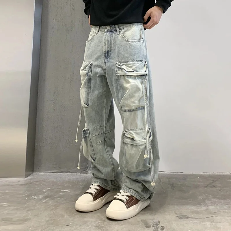 Men High Quality Cargo cowboy Pants Male Work Hunting Jeans Clothing Streetwear Hip Hop Sweatpants Casual denim Joggers