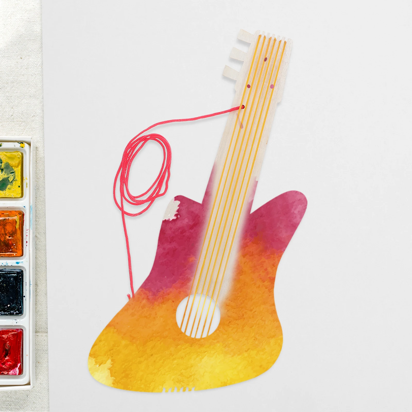 

4 Sets Crafts Kindergarten Wooden Guitar Diy Blank Manual Cutouts Slices Musical Instrastamnt Beige Child