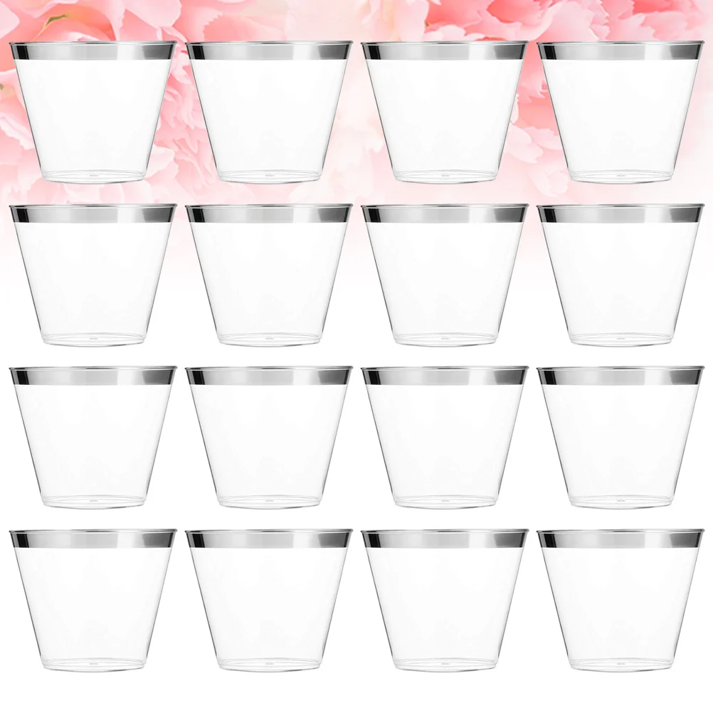 

100 pcs Disposable Plastic Cup Food Grade Large Capacity Hot Stamping Brim For Party Wedding Birthday Events Tableware Supplies