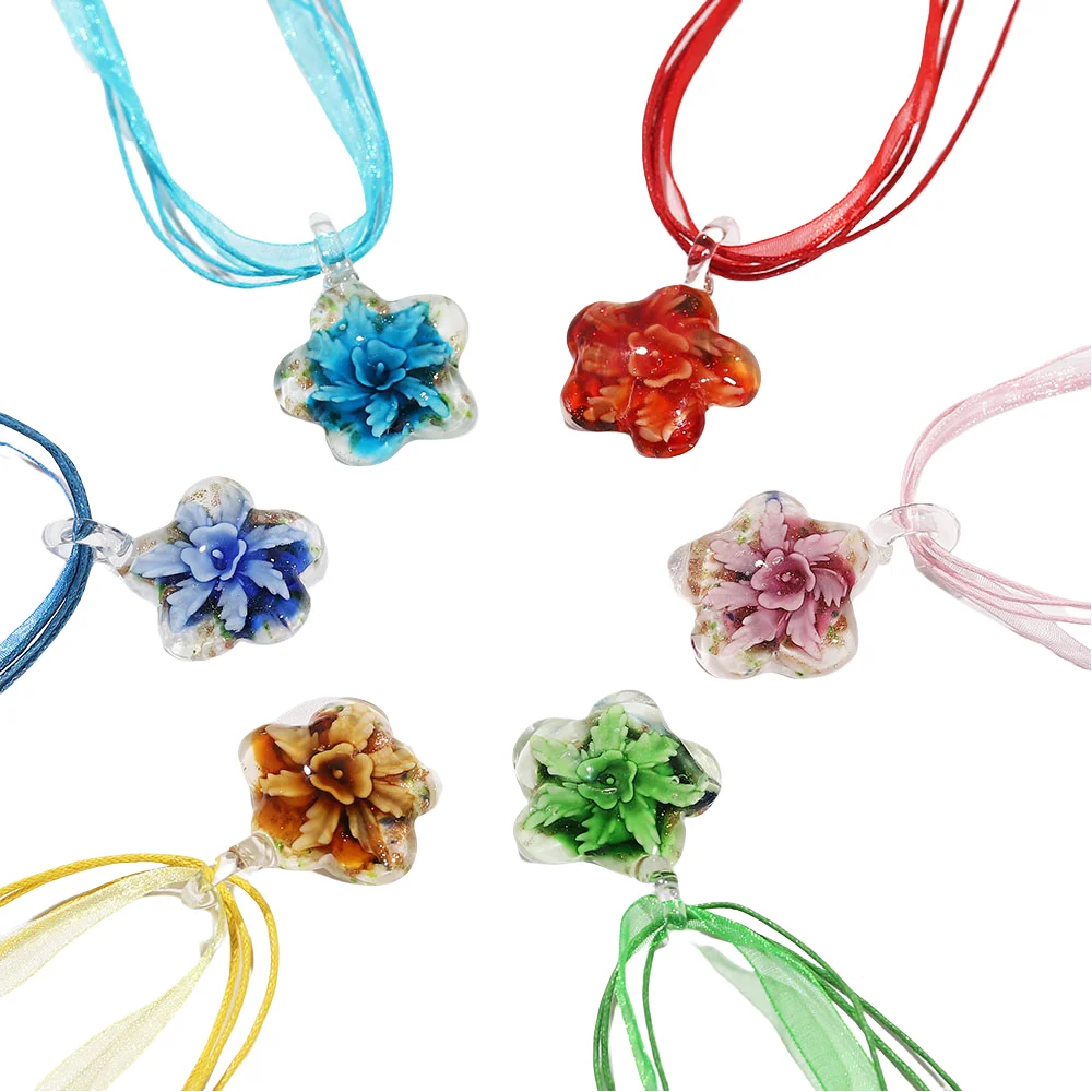 

Лидер продаж, летние оптовые партии, 6 шт., муранское стекло лэмпворк, красивый цветок, подвеска, ожерелья для женских ювелирных изделий