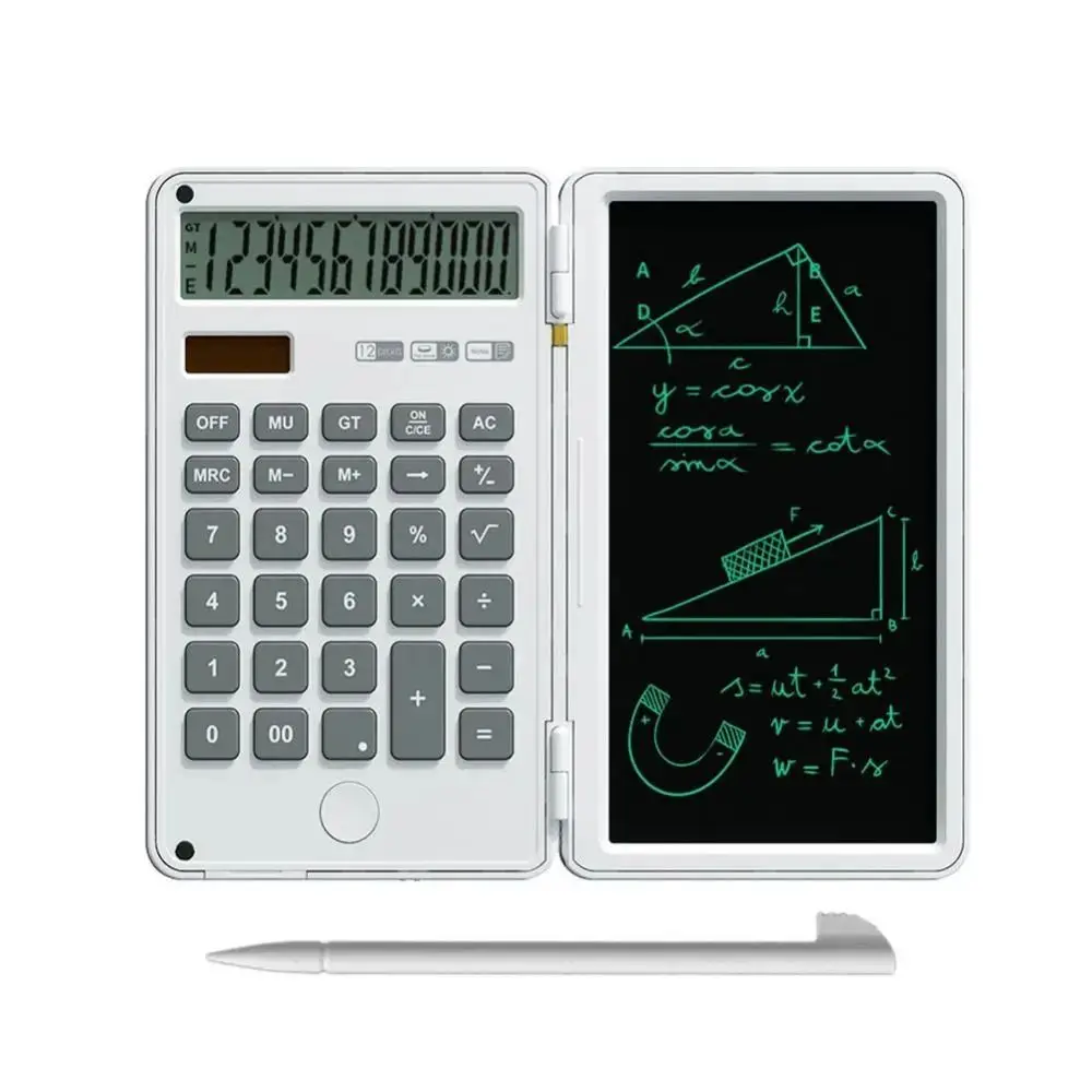 

2in1 Scientific Calculator Large Screen Display Erasable Office LCD Drawing Pad Practical Foldable LCD Writing Board with Stylus