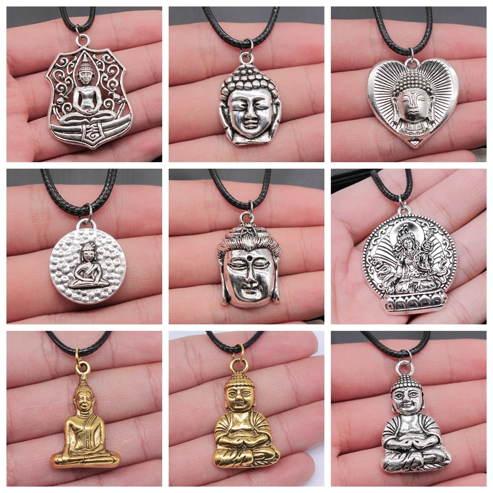 17 Styles Buddha Statue Pendant Necklace Black Leather Cord Chain Necklace Factory Price Handmade Jewelry Dropshipping