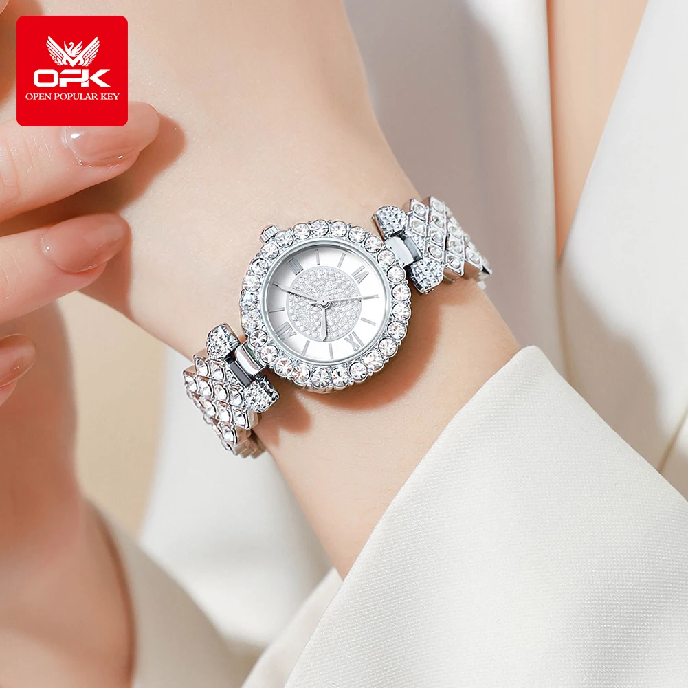 OPK 6053 حزام فولاذي مع ساعة كوارتز نسائية ماسية