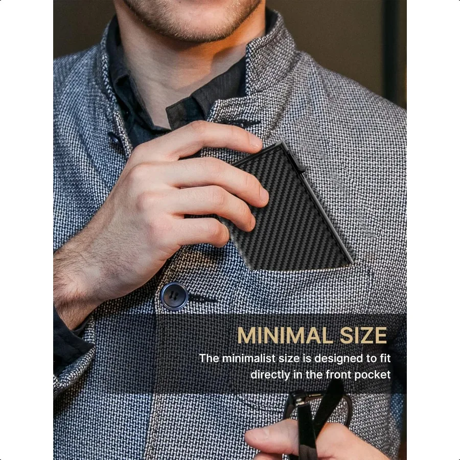 Mens Wallet Card Holder: Pop Up Aluminum Case Genuine Leather Smart RFID Blocking Slim Minimalist Front Pocket 914 Card Capacit