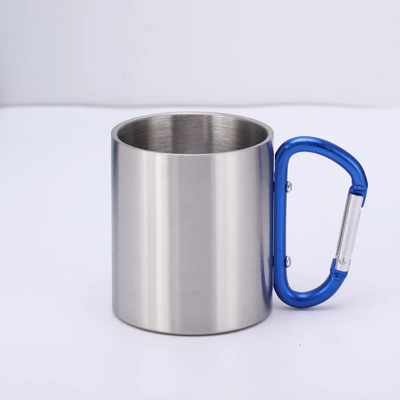 Outdoor Double Wall 304 Stainless Steel Cup Coffee Mug with Buckle Mountaineering Camping Cookout Metal Water Cup Tea Cup