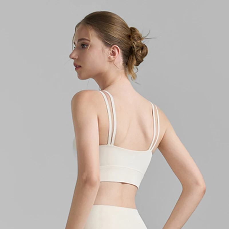 DANCEFISH Fake Two-piece Yoga Vest Mesh Pleated Sports Bra Fitness Top Women
