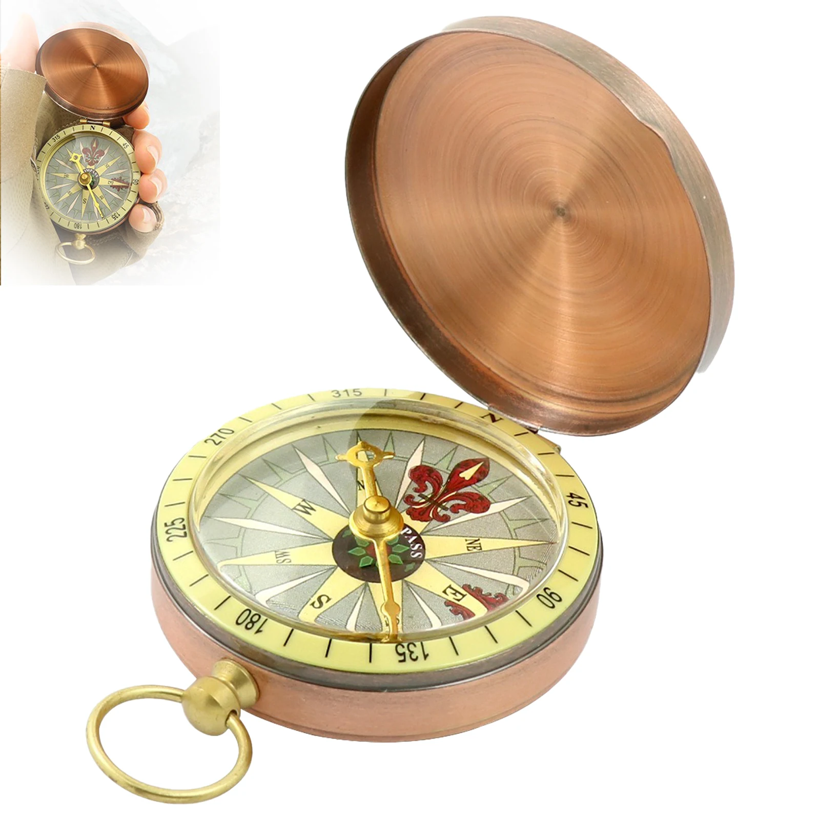 

Lightweight Portable Metal Copper Flip Cover Vintage Pocket Watch Compass Survival for Camping Hiking Boating Outdoor Sports