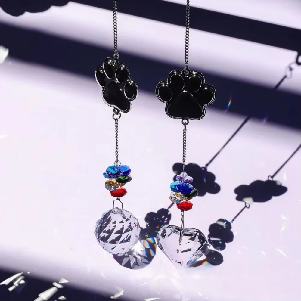 Light Catching Decor Hanging Dog Paws Print Pendant Exquisite Handmade Sun Catchers Transparent Pet Keepsake Ornament Garden