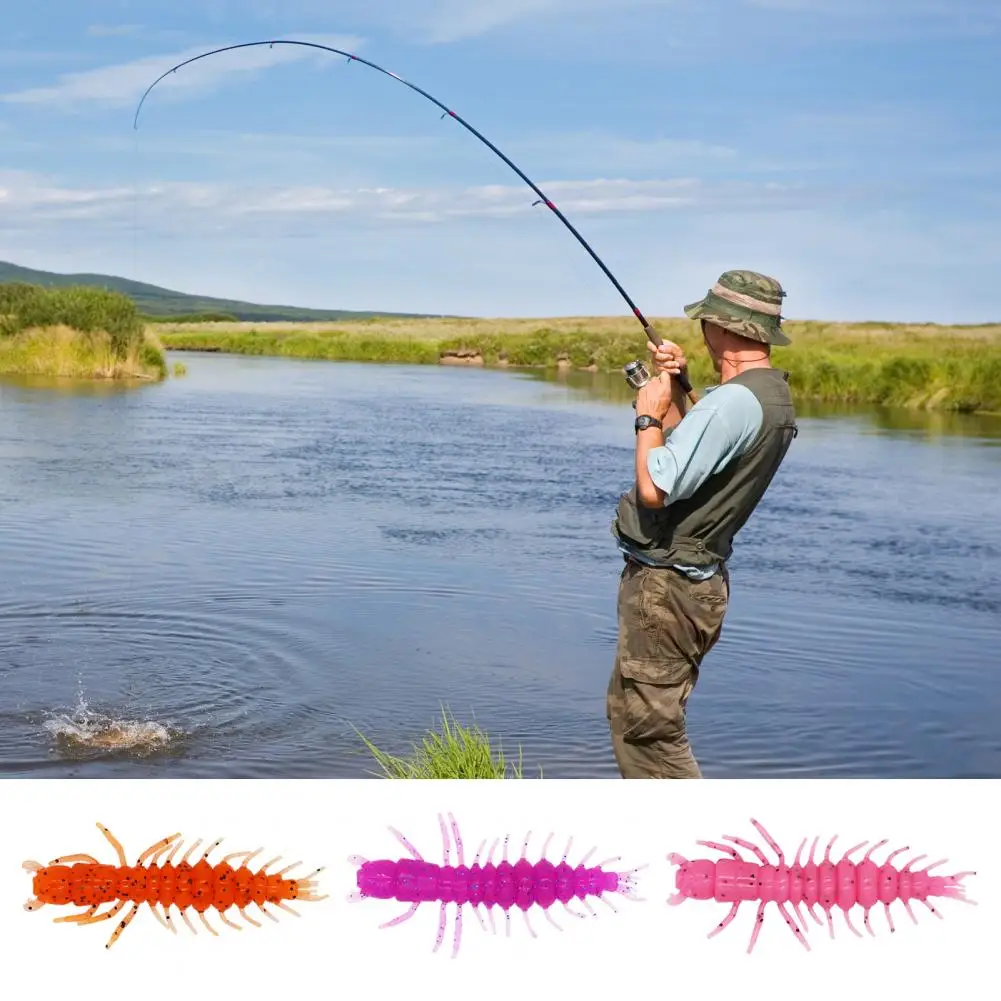 Soft Fishing Lure Reflective Fishing Bait Realistic Silicone Water Centipedes Lure Reflective Sequins Soft Shrimp for Freshwater