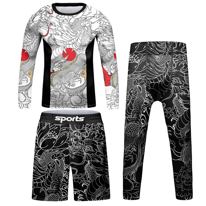 Kid\'s MMA Clothing  Jiu Jitsu Rashguard T-shirt Muay Thai Shorts Gym  Boy Children Basketball Running Kickboxing Sets Tracksuit