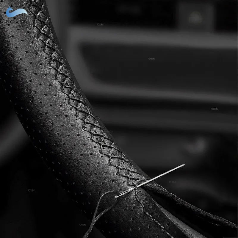 Car Braid Steering Wheel Cover For BMW F10 F11 F07 F06 F12 F13 F01 F02 520i 528i 740Li 750Li Black Perforated Microfiber Leather