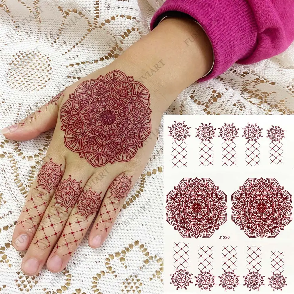 Brown Henna Tattoos Women Waterproof Temporary Henna Sticker for Hand Fake Tattoo Body Art Lace Mehndi Hena Tatoo