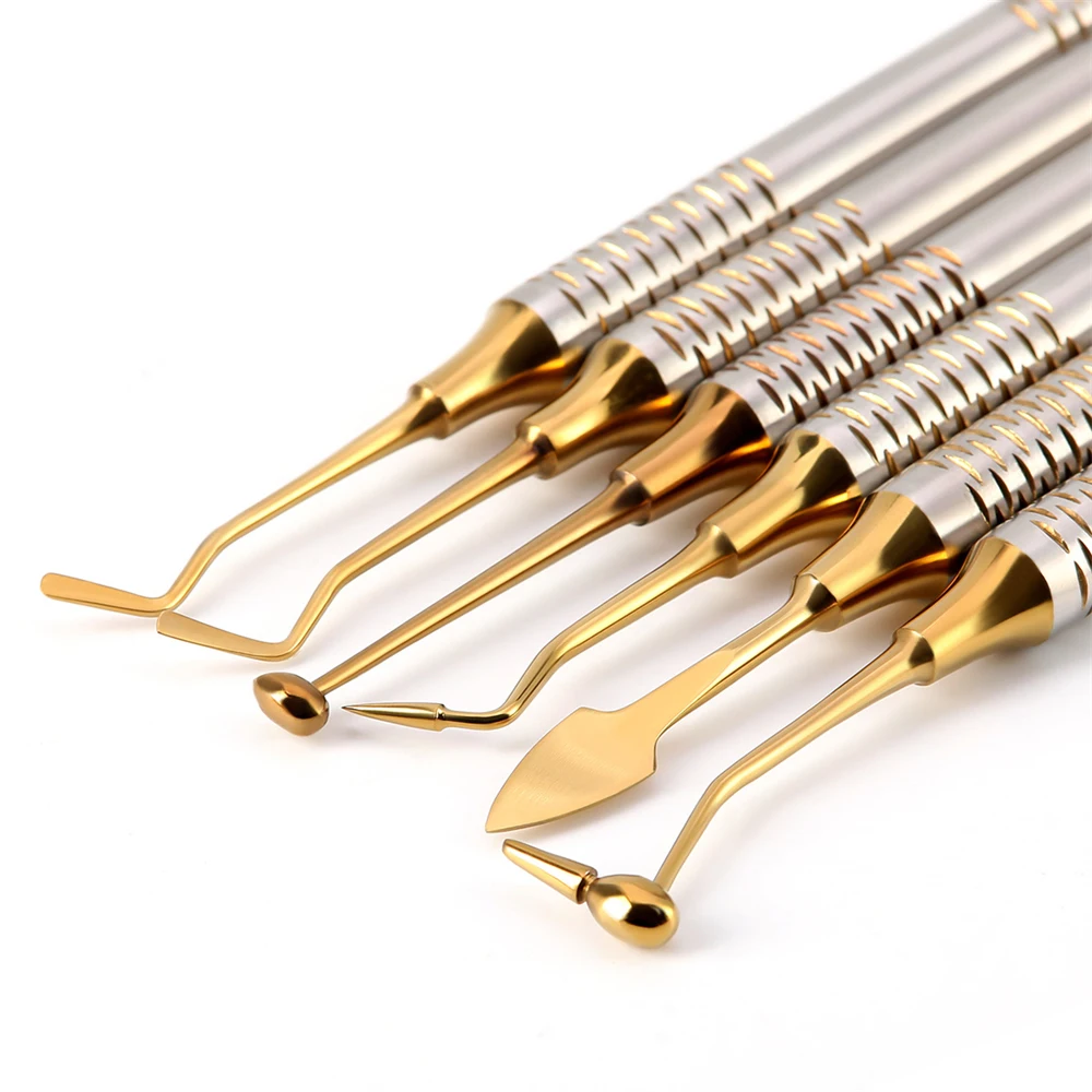 

6PCS Dental Composite Filling Spatula Tools Stainless Steel Titanium Plating Thick Handle Resin Filling Repair instrument