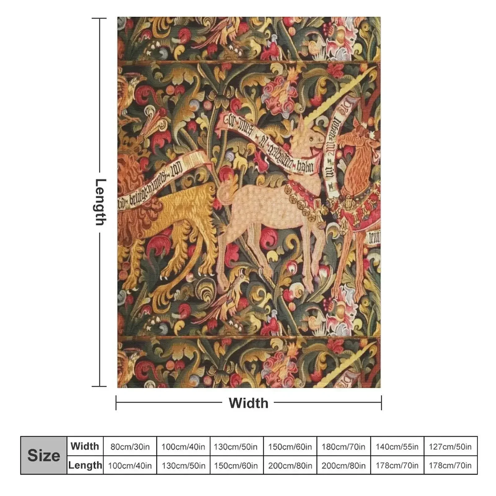 UNICORN;DRAGON,LION,STAG AND OTHER ANIMALS Floral Medieval Tapestry Throw Blanket decorative Bed Blankets