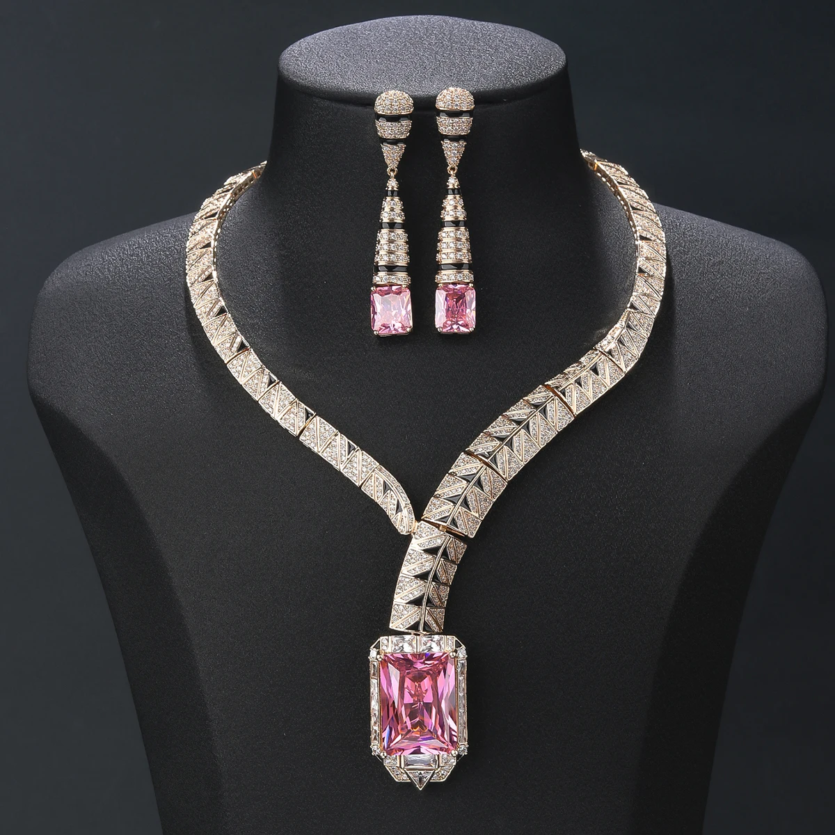 

Luxury Cubic Zirconia Necklace Earrings Jewelry Sets Bridal Wedding Lady Party Accessories CN11529