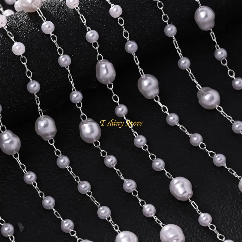 N58F Sophisticated Imitation Pearls Hairpiece With Fine Beaded Strings Fashion Addition