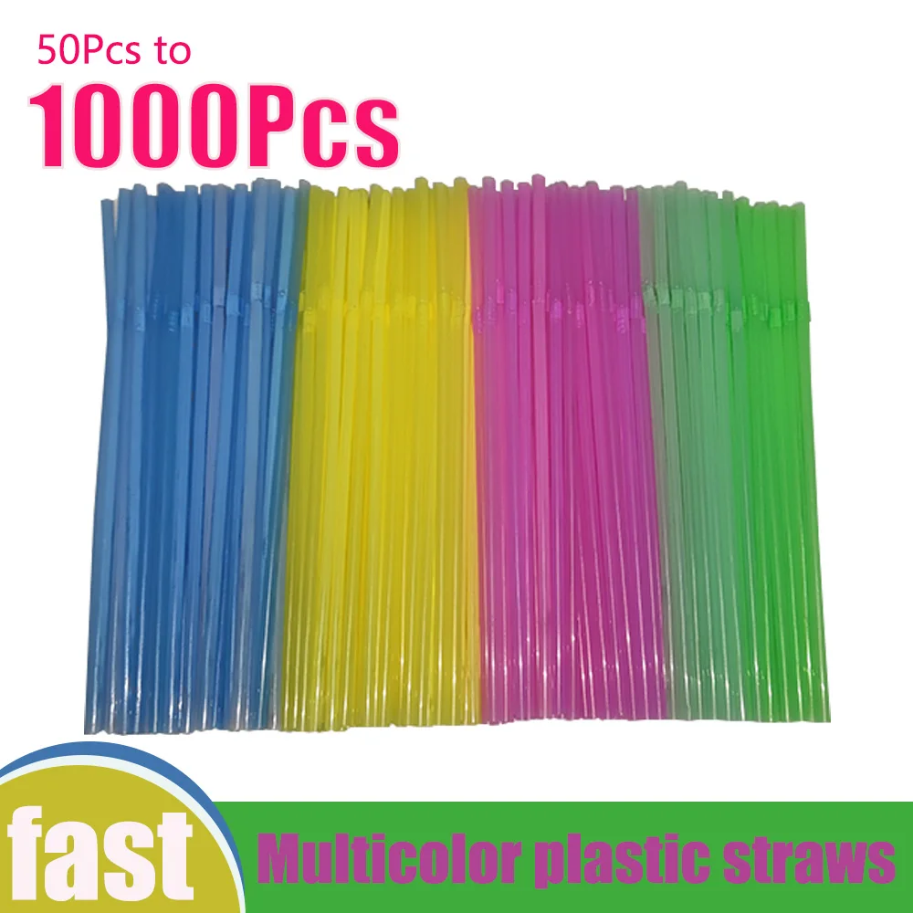 50-1000Pcs Multicolor Kunststof Straws for Wedding Party Cocktail Birthday Supplies Beverage Kitchen Bar Drinking Straws