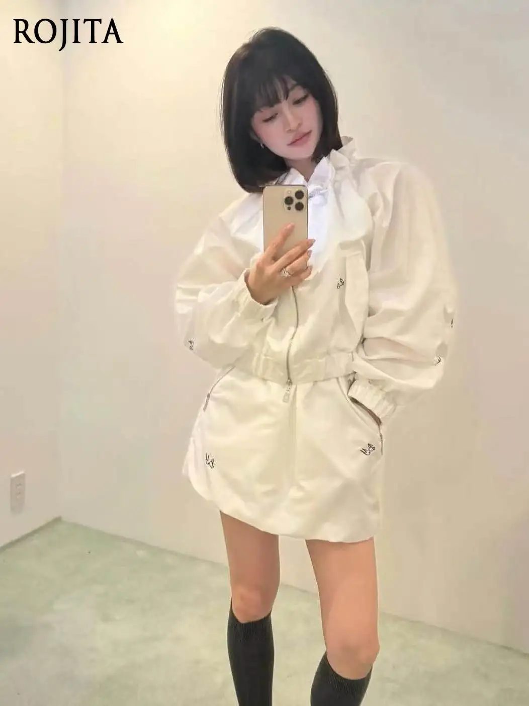 Short Stand-up Collar Embroidered Small Coat Women's Spring and Autumn Lace High-waisted Jacket Slim Zipper Windproof Top
