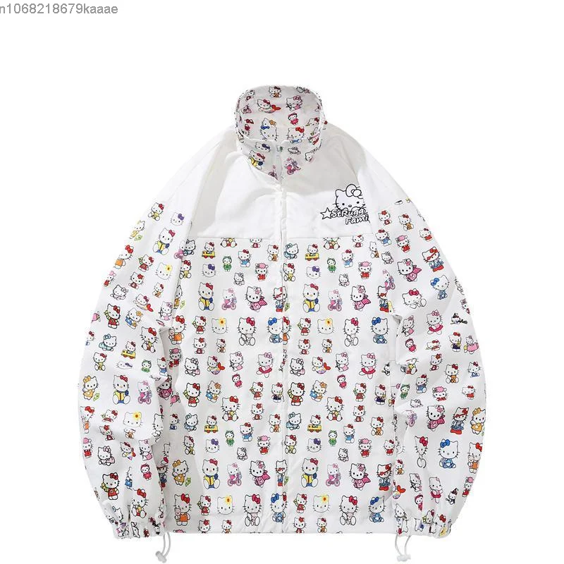 Sanrio Hello Kitty Y2k Men Women Cute Splicing Thin Jacket Korean Style Casual Sunscreen Loose Coat Fashion Sweet Zipper Tops