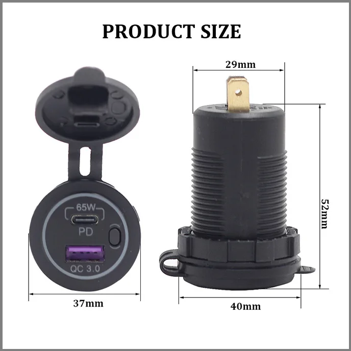 

65W 12V-24V car charger PD + USB car boat socket, modified C port charger
