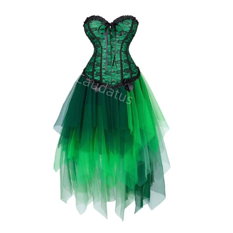 

Lace Corset Dress Costume Irregular Skirt Set with Lace Up Bustier Costume Renaissance Party Plus Size Gothic Halloween Blue