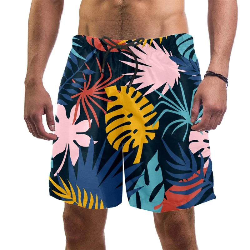 New Summer Hawaiian 3D Tropic Leaves Printing Beach Shorts Fruits Graphic Swimming Shorts Men Fashion Streetwear Swimming Trunks