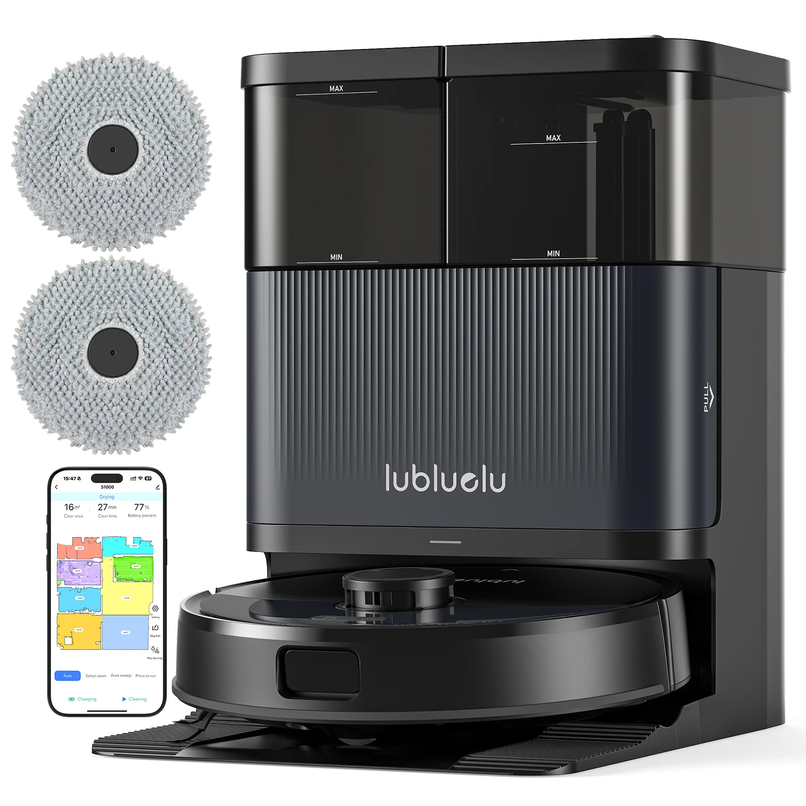 Lubluelu S1000 Robotstofzuiger met alles-in-één zelfreinigende basis - Automatisch leegmaken/wassen/drogen van de mop, handsfree, 11000Pa, 180 minuten gebruiksduur