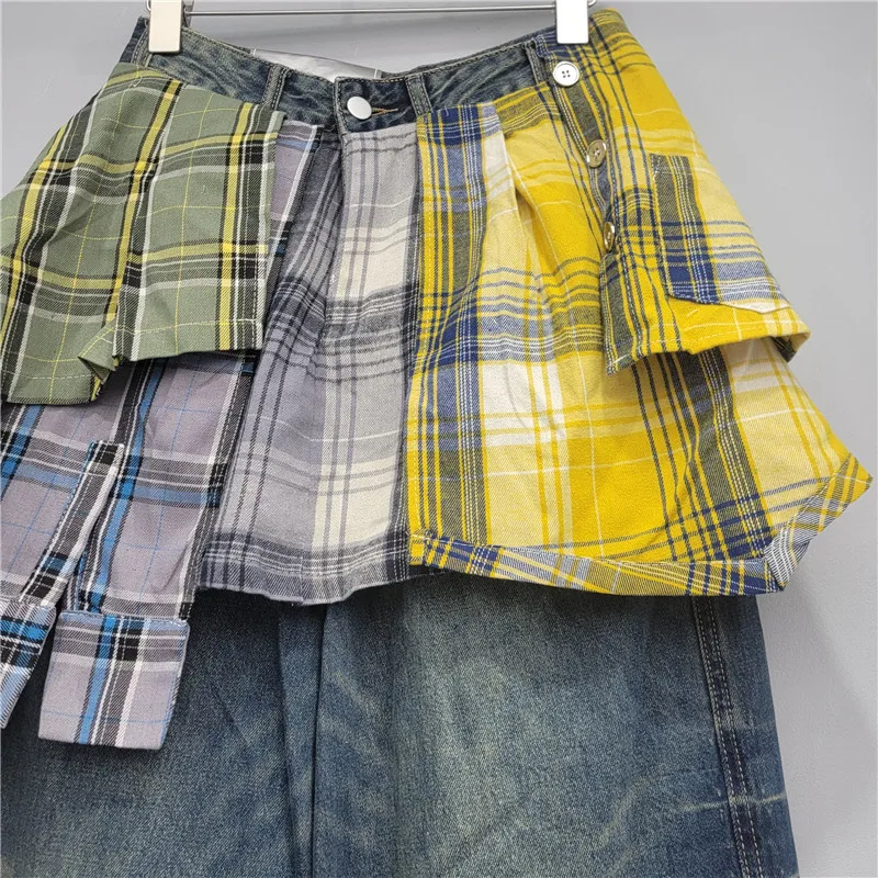 ريترو منقوشة غير النظامية المرقعة فضفاض مستقيم الجينز للنساء العصرية، النمط الأوروبي الأمريكي المتخصصة تصميم الشارع الدنيم السراويل #6