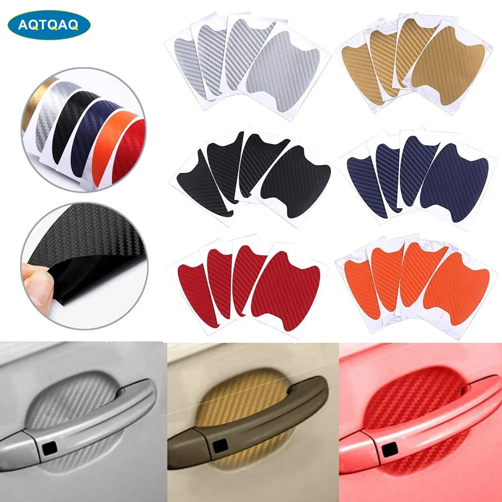4Pcs/Set Car Door Sticker Carbon Fiber Scratches Resistant Cover Auto Handle Protection Film Exterior Car Styling Accessories