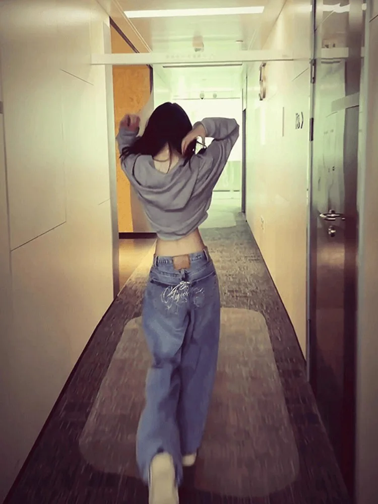 

Korean Style Spring Autumn Short Hoodie And Jeans Two Piece Set Women's Large Size Grey Sweatshirt Design Sensation Jeans Set