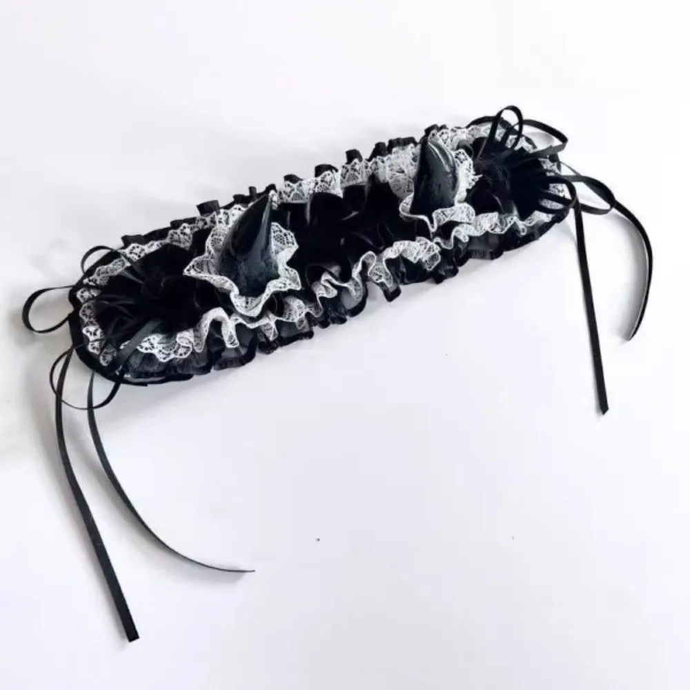 Dark Style Ruffle Devil's Corner Hair Band Bow Tulle Little Devil Headband Punk Cosplay Gothic Headwear Lolita Accessories