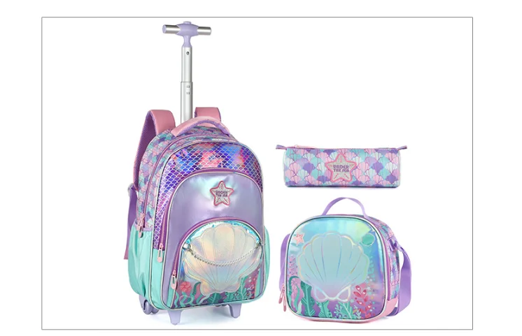 Backpack with Wheels for Girls Rolling Backpack Cute Carry on Backpack Kids Luggage with Lunch Box Pencil Case Elementary School view 5