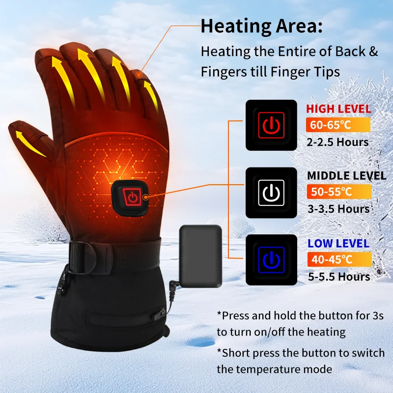 

2026Rechargeable Heated Touch Screen Gloves Windproof Thermal Waterproof Winter Gloves Heated Gloves for Men & Women