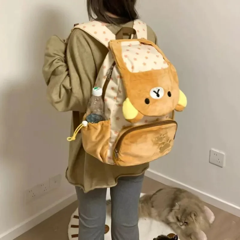 Rilakkuma Y2K Backpack Vintage Nylon Backpack Kawaii Bag Japan Lolita Zipper Splicing Montage Girl Student High Capacity Bag New