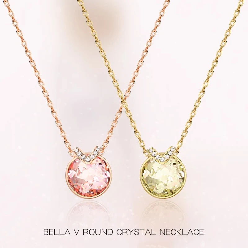 قلادة Bella-V للنساء ، بلورات أصلية من النمسا ، لون فضي وذهبي ، مجوهرات كلاسيكية لأصدقاء الزفاف والأم #1