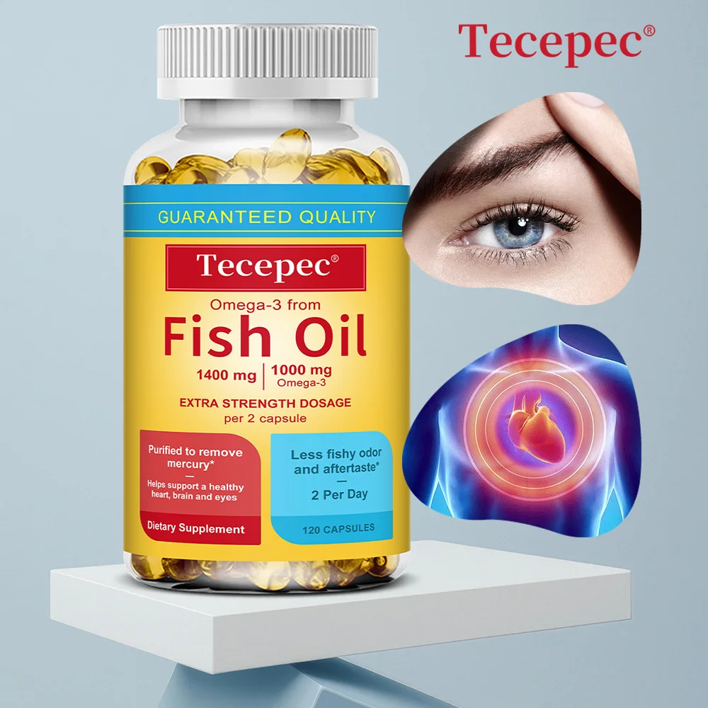 Omega-3 Fish Oil 1400mg with 1000mg Omega-3 - Extra Strength, Supports Heart, Brain and Eyes, Purified