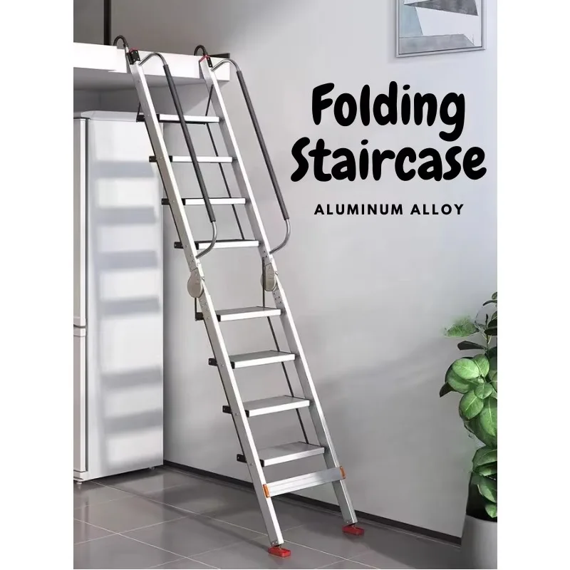 Escalera plegable multifuncional de aleación de aluminio para trabajo al aire libre, escalera mecánica de Metal para ático, piscina en casa, con pasamanos para escalera y gimnasio