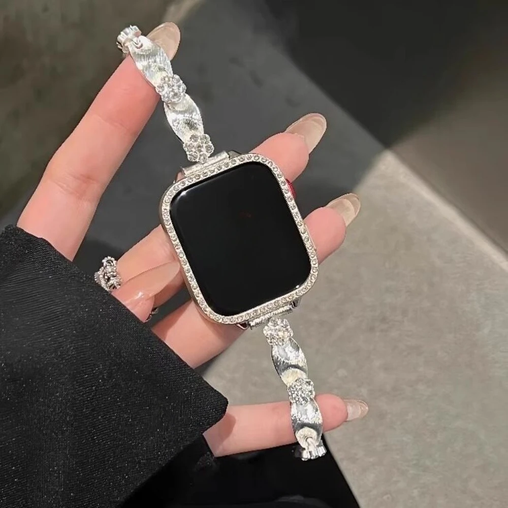 Luxuriöses Seidiges Glitzer-Strass-Uhrenarmband für Apple Watch, Kompatibel mit Ultra, SE & Series 1-11, 38-49mm (Uhr Nicht Enthalten)