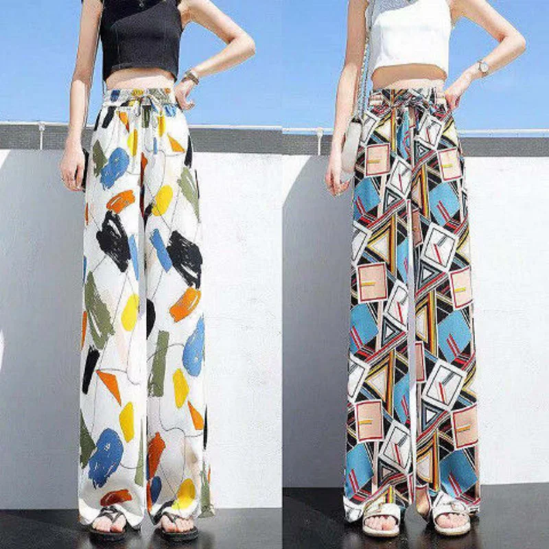 Female Summer High Waist Wide Leg Look Drape Color Holiday Style Thin Section Joggers Women Streetwear Y2k Pants Mop Casual