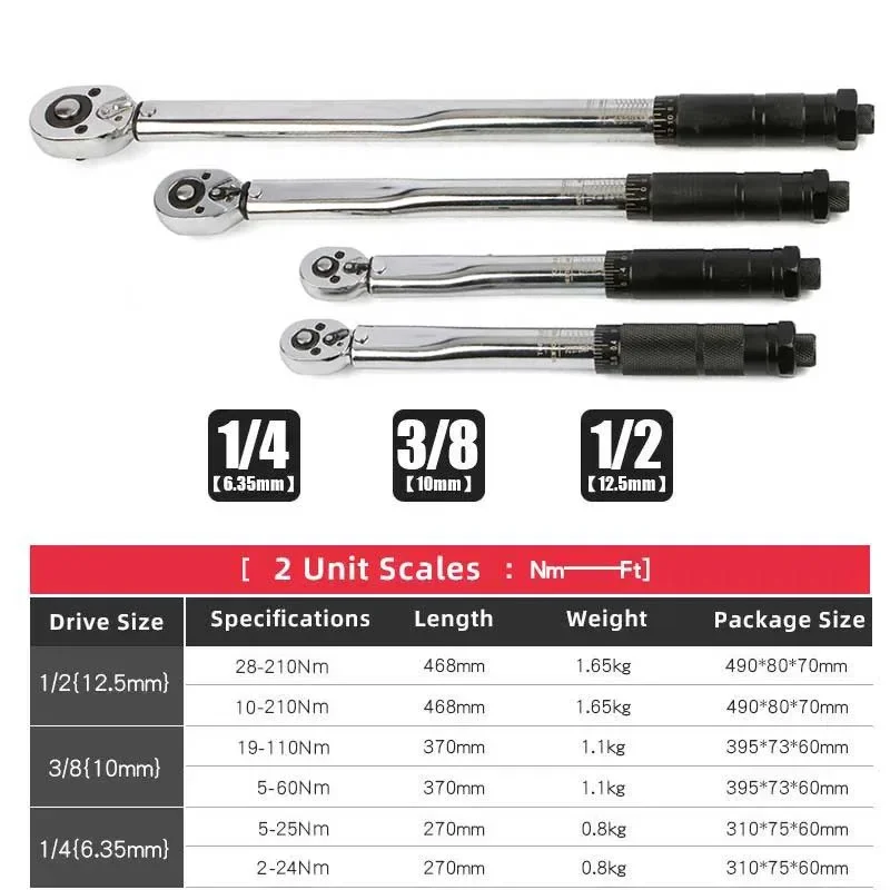 Imagem -06 - Ratchet Torque Wrench Precise Preconjunto Hand Tool Square Drive Chave de Catraca Reversível Spanner 14 38 12 Ajustável