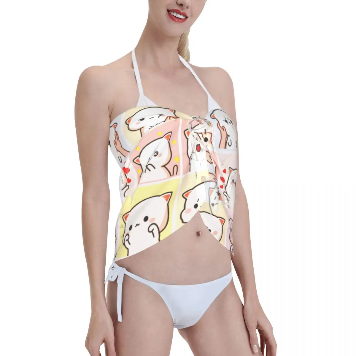 Personalizado para traje de baño melocotón y Goma Meme pareos cortos envoltura de playa envoltura de Bikini de playa dibujos animados Mochi gato pareos traje de baño encubrimientos
