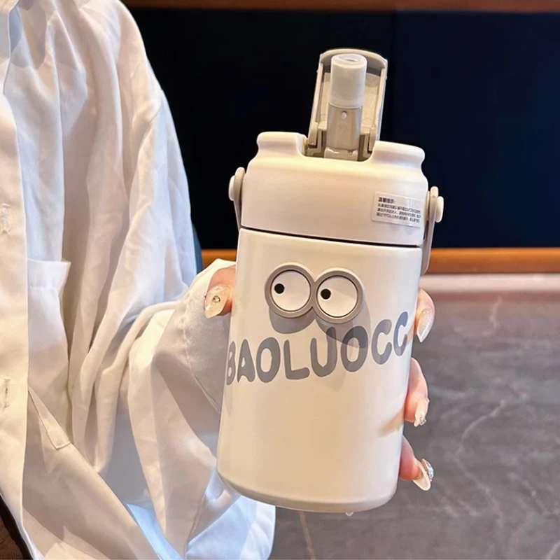 Cute Thermos Bottle With Tea Filter 3D Sticker Vacuum Flask Stainless Steel Water Coffee Milk Travel Straw Cup 550/750ml Gift