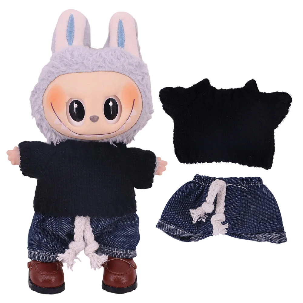 Mini vêtements de poupée Labubu en peluche, pull de couleur unie, petits vêtements mignons, jeans assortis à la main et Labubus, tenues originales pour enfants