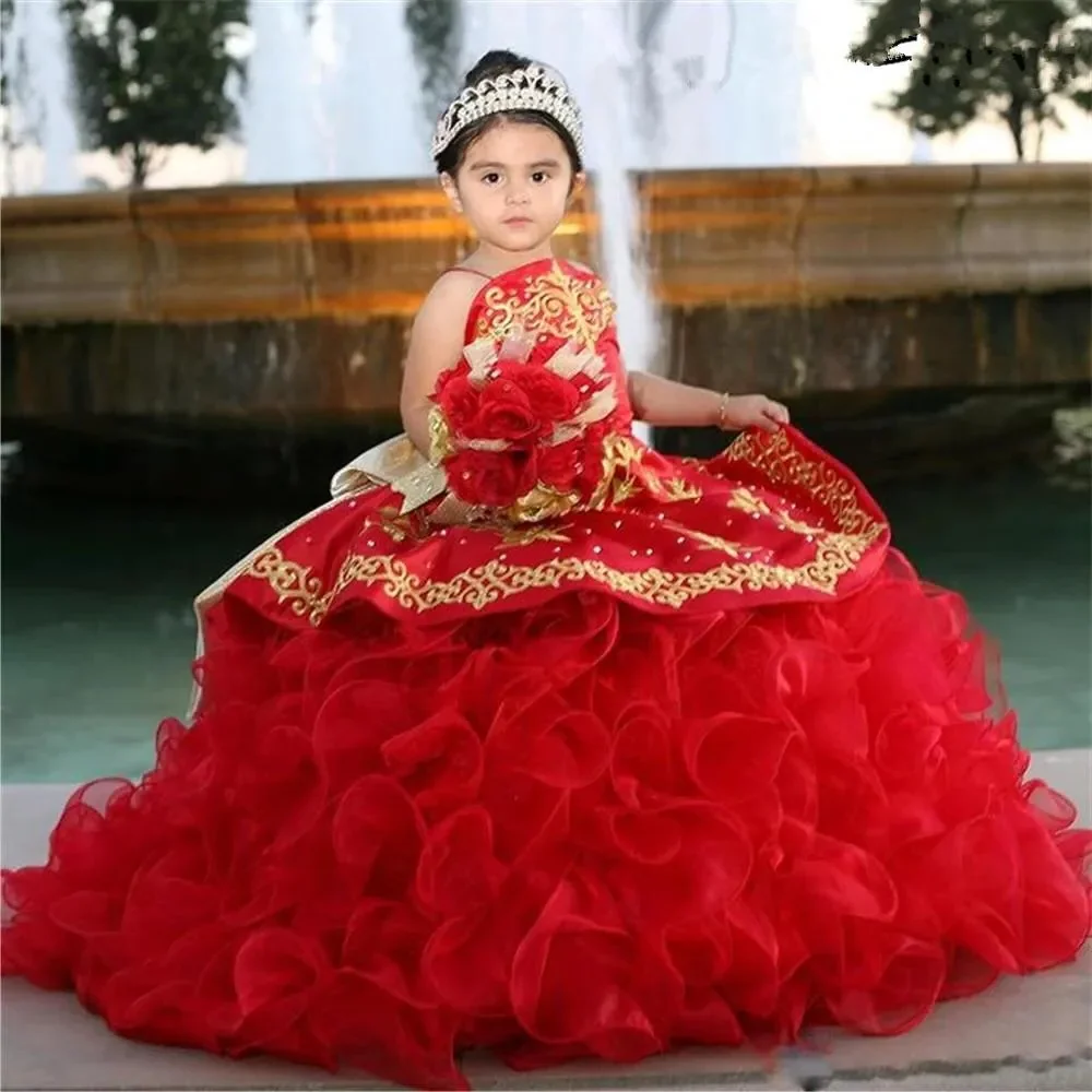 Gorgeous Christmas Dresses For Girl Ruffles Appliqued For Weddings Beauty Pageant Children Princess Birthday Ball Gowns