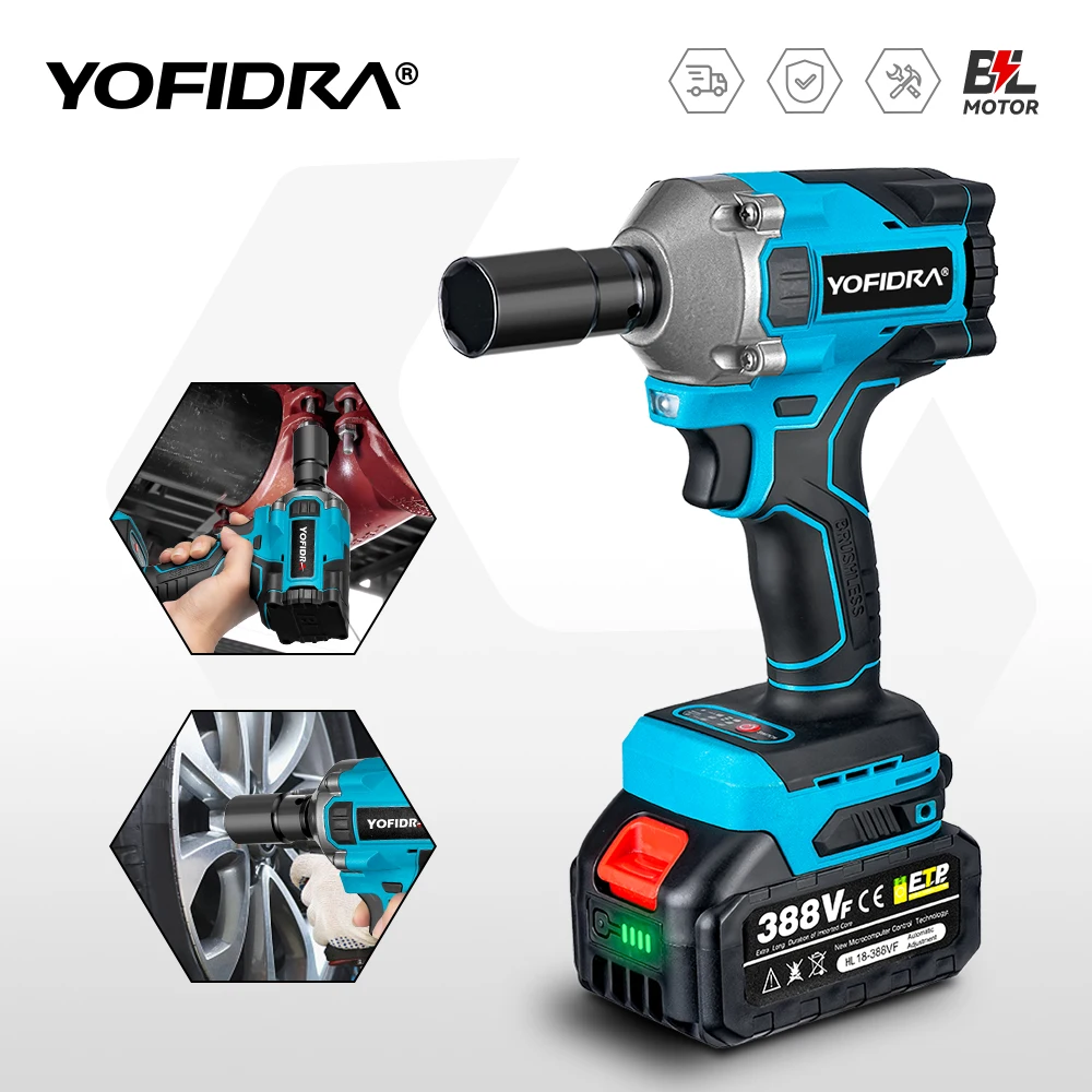 

YOFIDRA High Power 1000N.M Brushless Electric Impact Wrench 1/2" Cordless Rechargeable Drill Gun Tool For Makita 18V Battery