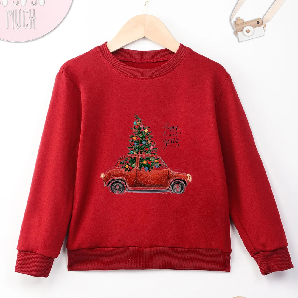 Merry Christmas Kids Hoodie Truck Christmas Tree Print Beautiful Cute Baby Boy Girl Clothes Happy New Year Children Sweatshirt